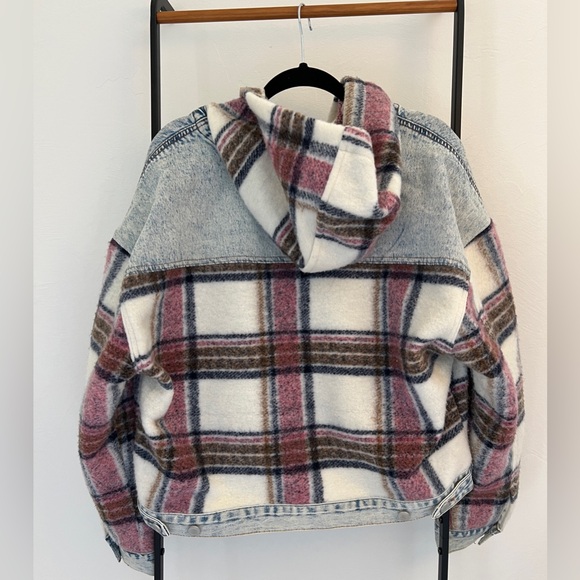 BLANKNYC Blank NYC Denim & Plaid Fleece / Flannel Hooded Jacket Size Large - Picture 5 of 12
